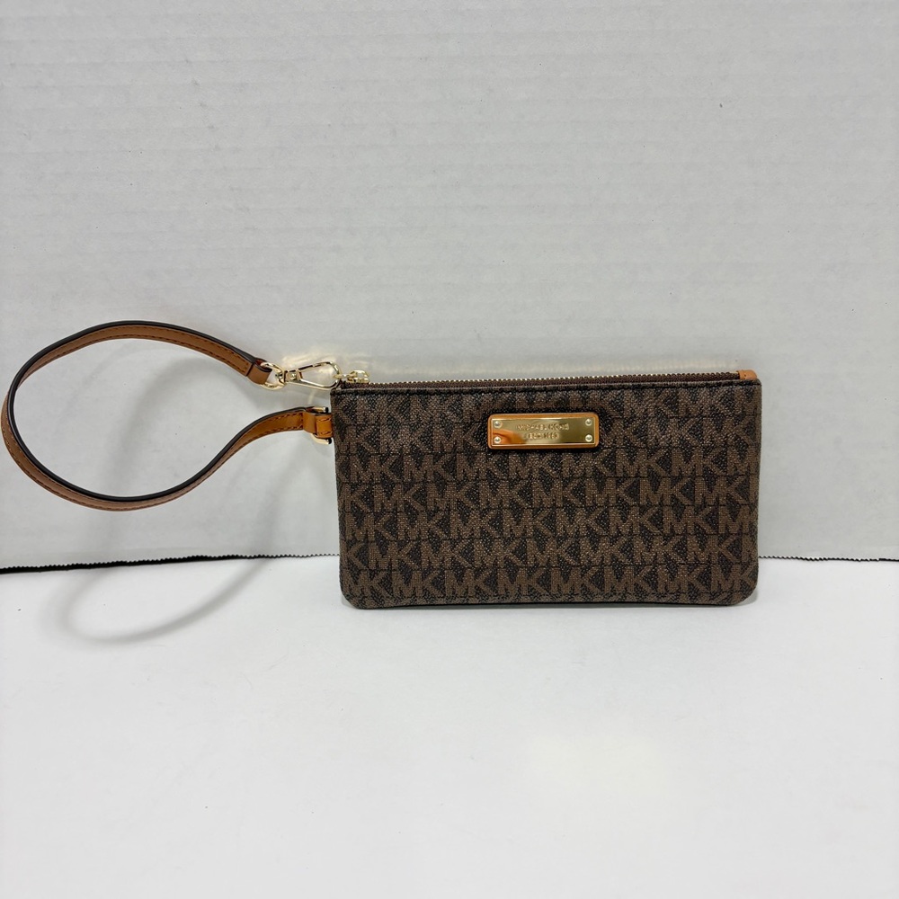 Michael Kors Brown and Gold Signature MK Wristlet